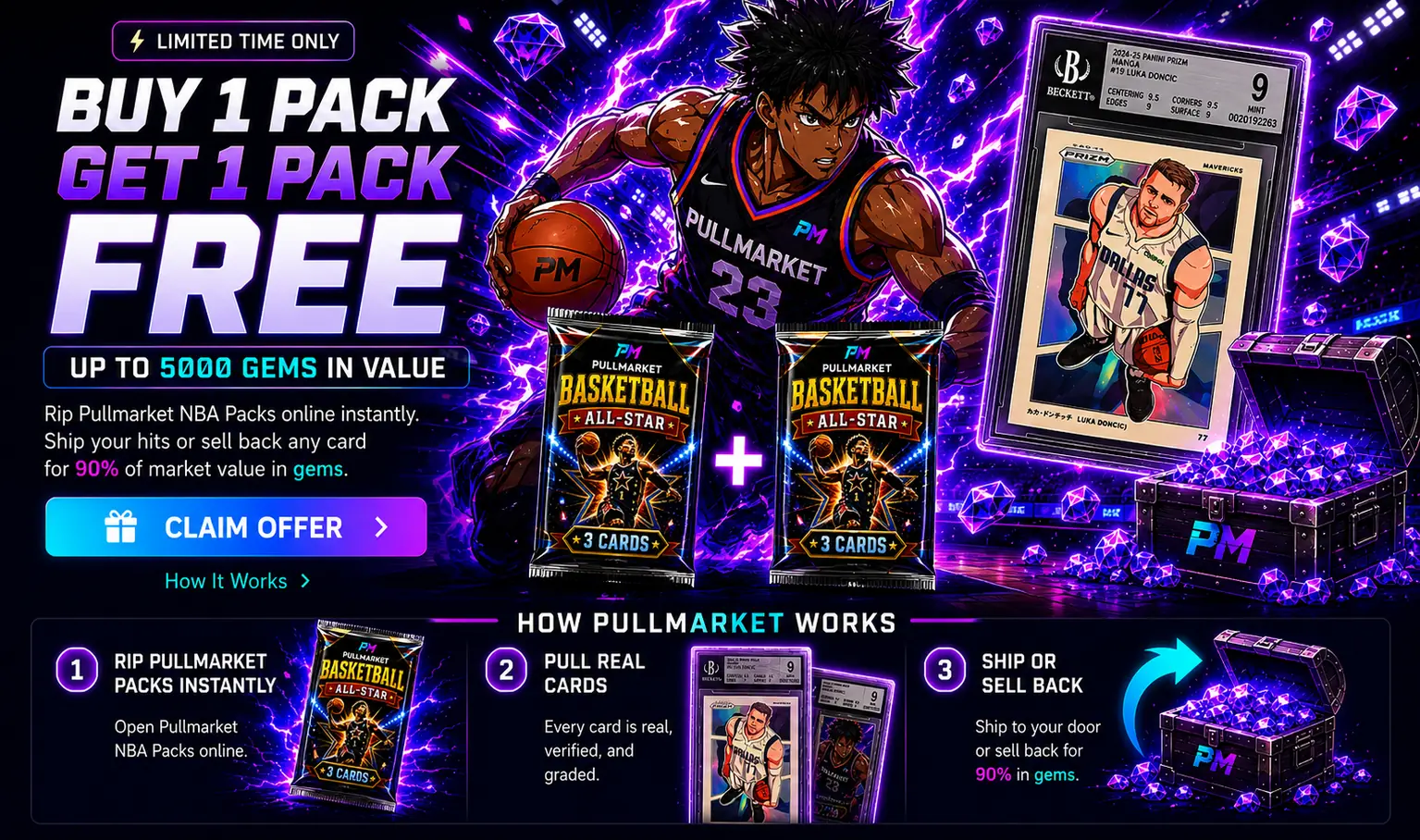 Pullmarket sports card buy one pack get one pack free offer