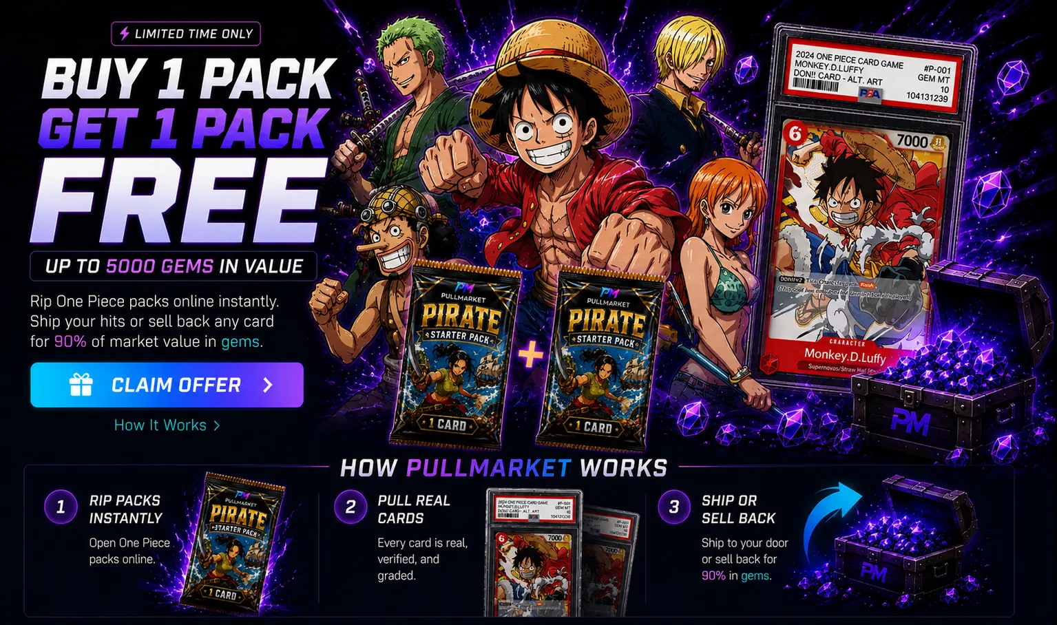 Pullmarket One Piece buy one pack get one pack free offer