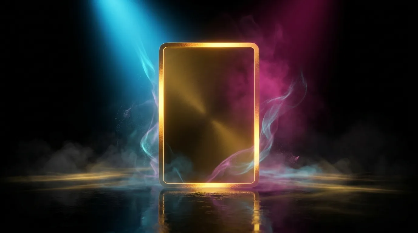 Gold-etched trading-card silhouette with cyan-magenta wisps — Phantasmal Flames Mega Charizard X ex 130/094