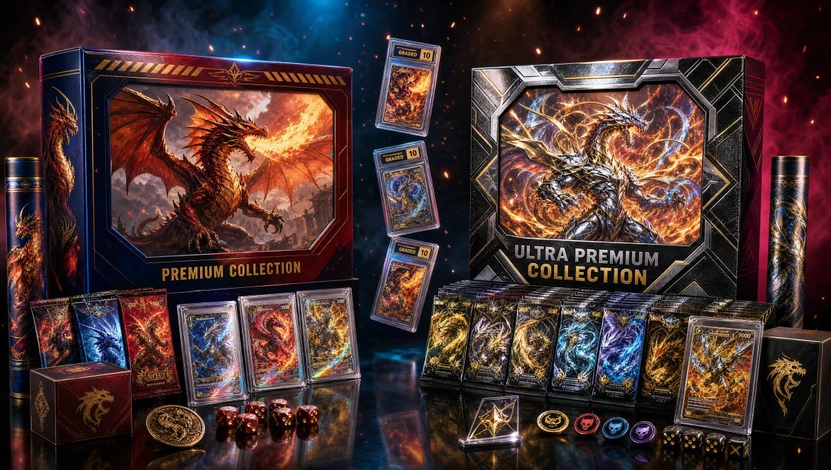 Two ultra-premium Pokémon trading-card collector boxes side by side — the 2022 Sword & Shield Charizard UPC and the 2025 Mega Charizard X ex UPC lineage on PullMarket